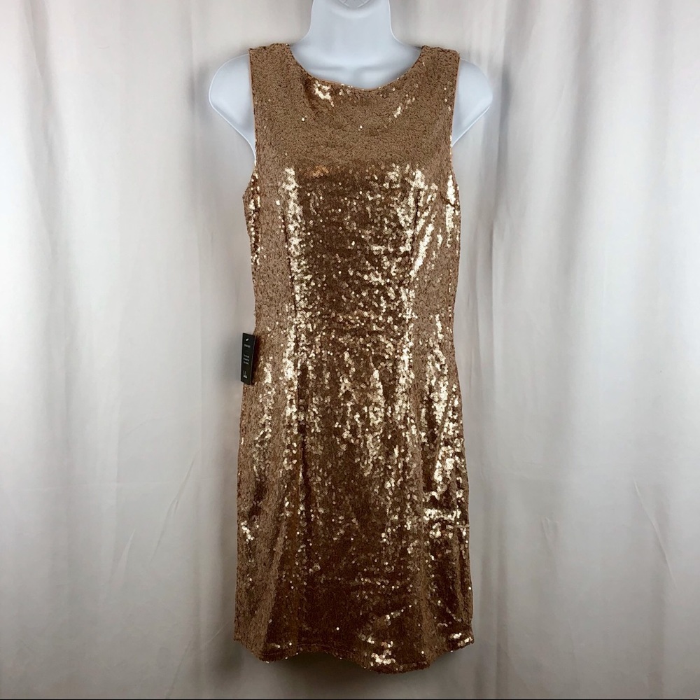 Lulus gold sequin cowl back mini dress NWT M